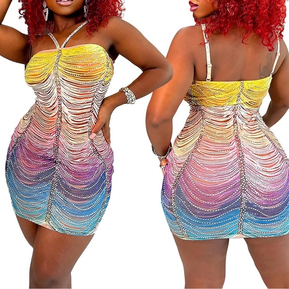 Banjul Dresses & Skirts - Banjul Rainbow Rhinestone Swirl Mini Dress small